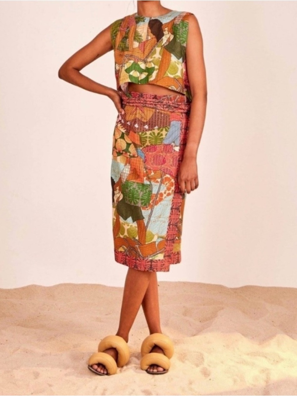 Farm Rio Multicolor Patchwork Print Pencil Skirt and Crop Top Set